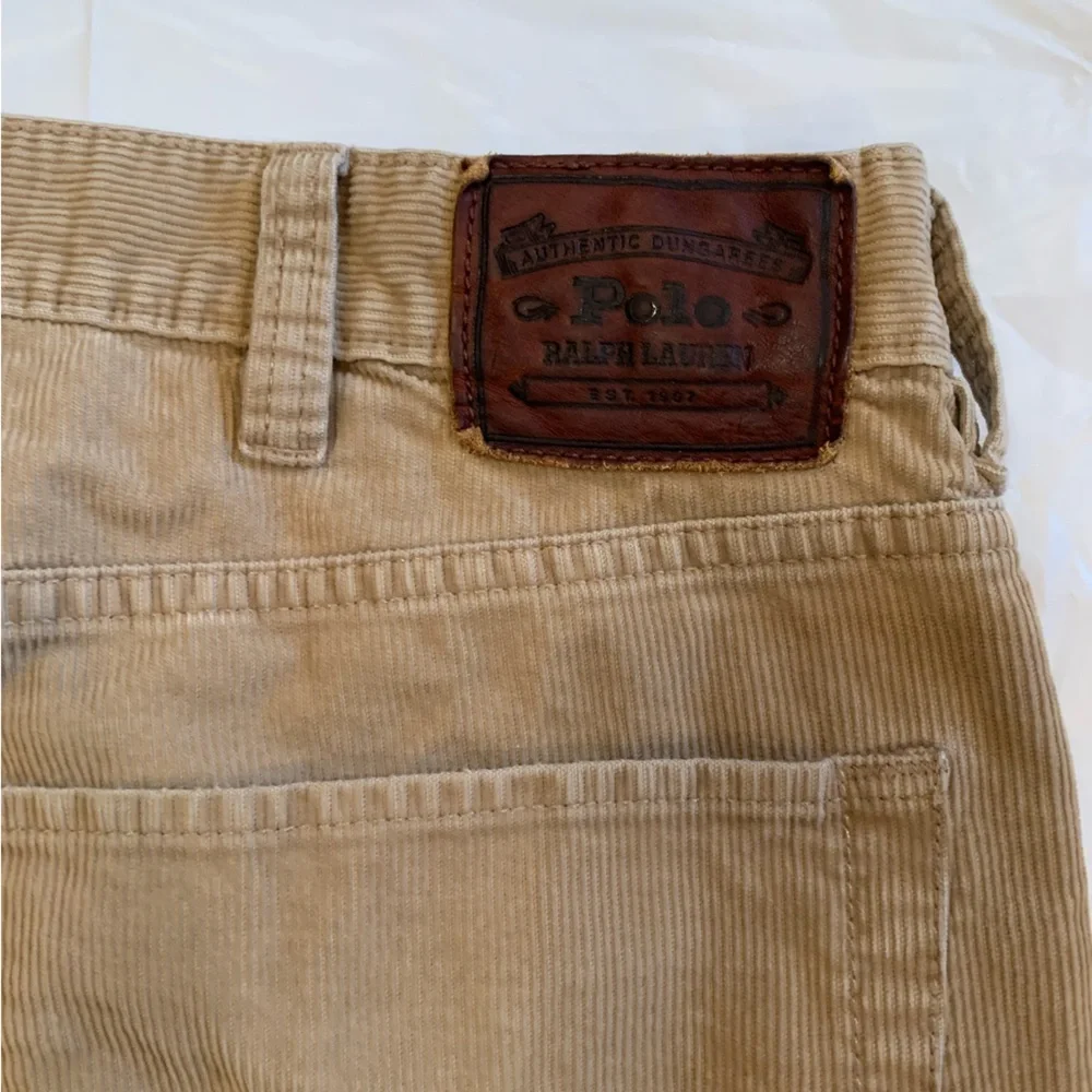 Polo By Ralph Lauren Men's Corduroy Tan Flat Front Pants Size 38x28  SEE Descrip